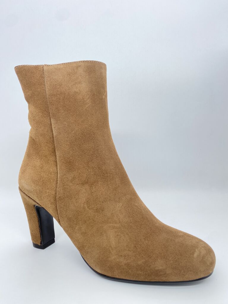 Camel Suede Ankle Boot with Block Heel