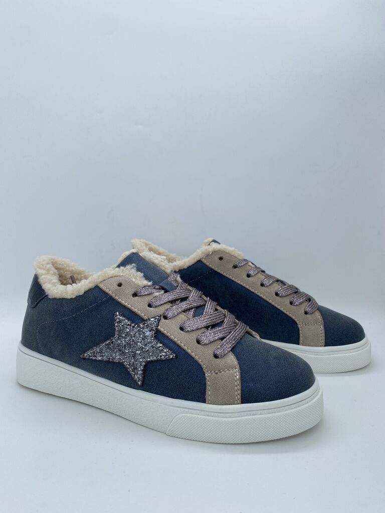 Navy Suede Sneakers with Sparkle Star Detail