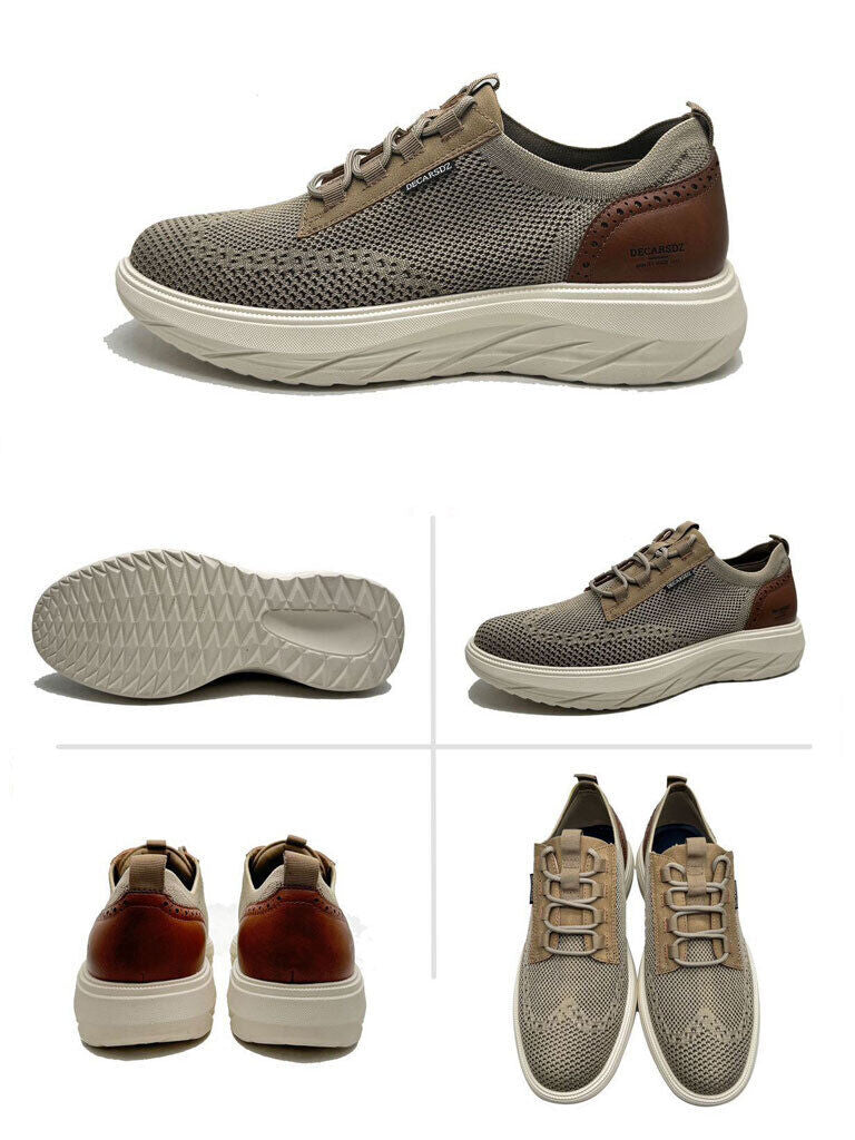 Tan Mesh Knit Sneaker with Brown Leather Accent