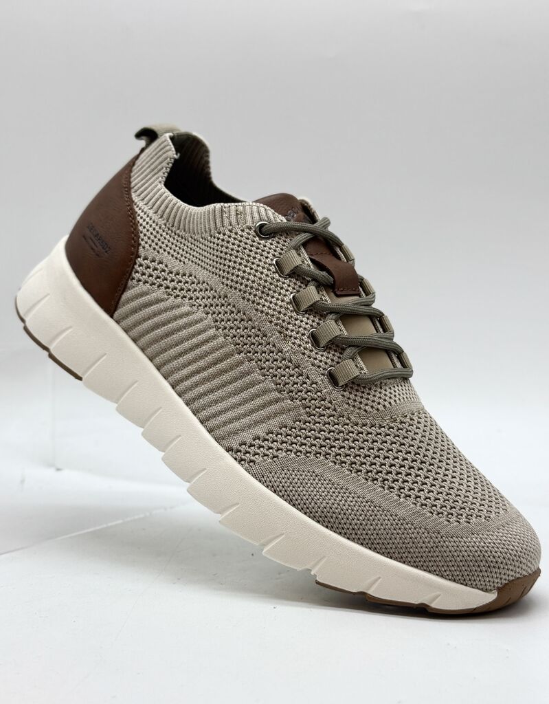 Taupe Knit Sneakers with Contrast Heel