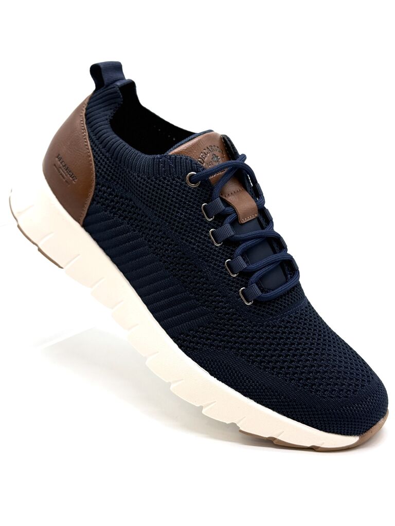 Navy Knit Sneaker with Contrast Sole