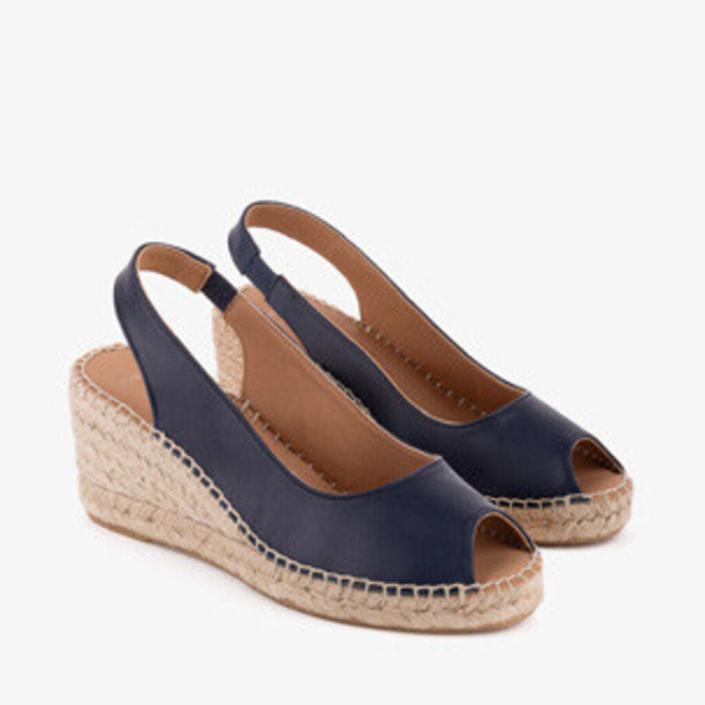 Navy Peep-Toe Espadrille Wedge Sandals