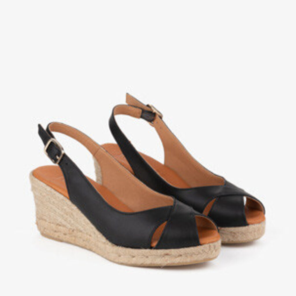 Black Espadrille Wedge Sandals with Open Toe Design