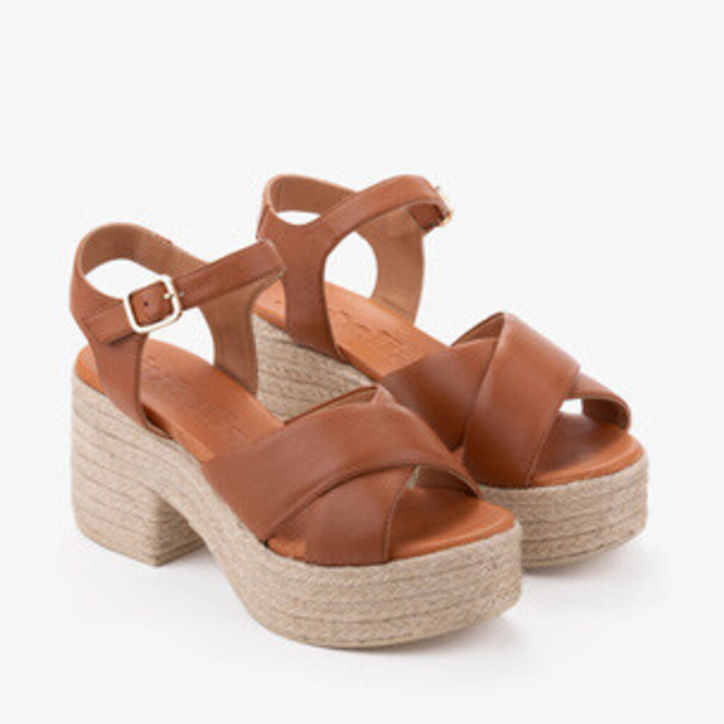 Tan Platform Sandals with Buckle Strap