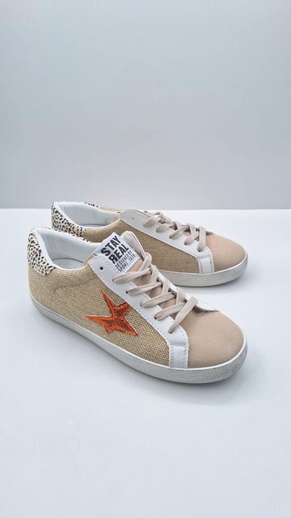 Beige Canvas Sneakers with Star Detail