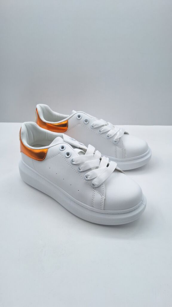 White Leather Sneakers with Orange Accents