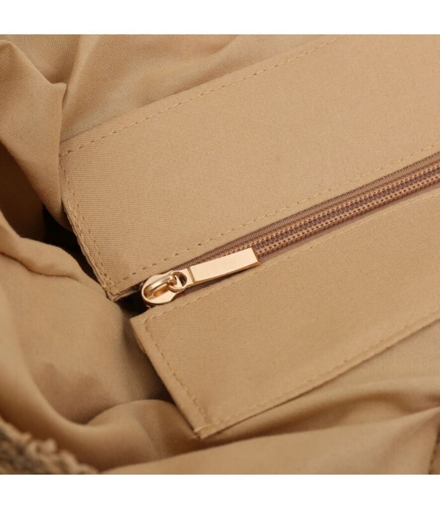 Brown and Beige Striped Knit Tote Bag