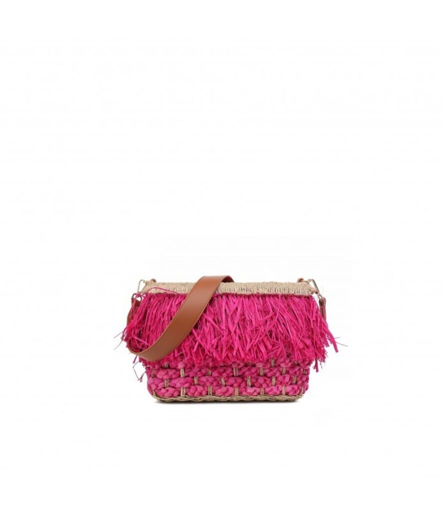 Pink Woven Fringe Shoulder Bag