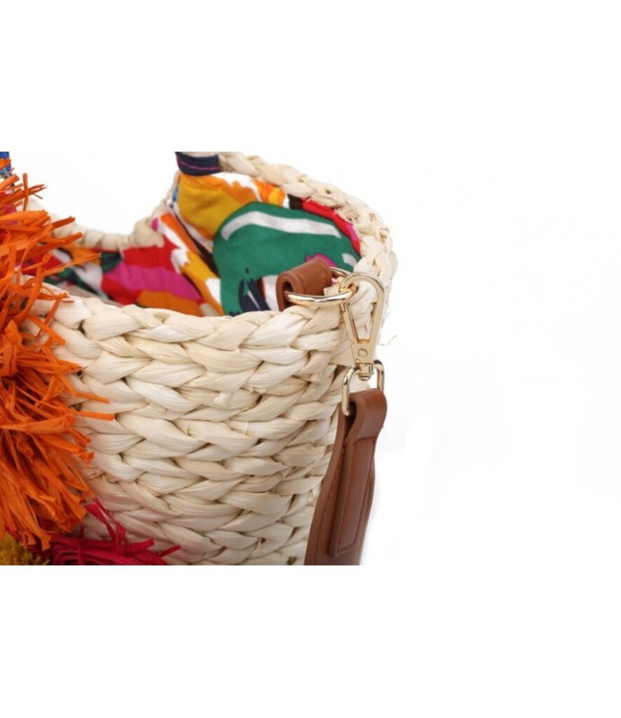 Colorful Raffia Embellished Tote with Floral Accents
