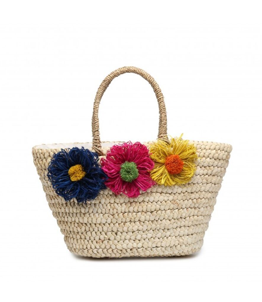 Colorful Woven Tote Bag with Floral Accents