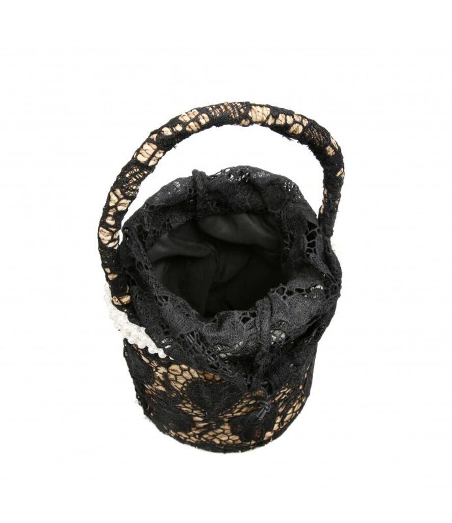 Black Lace Bucket Bag with Drawstring Closure