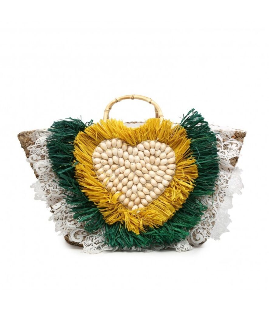 Colorful Handwoven Fringe Tote with Heart Detail