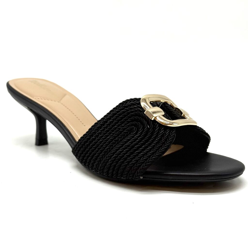 Heeled Mule Open-Toe Cord BLACK