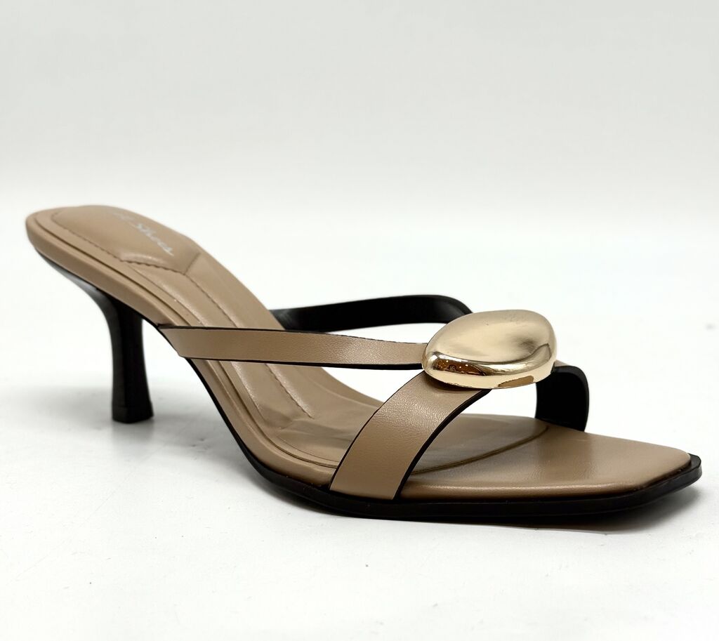 Heeled Mule Open-Toe Nappa KHAKI