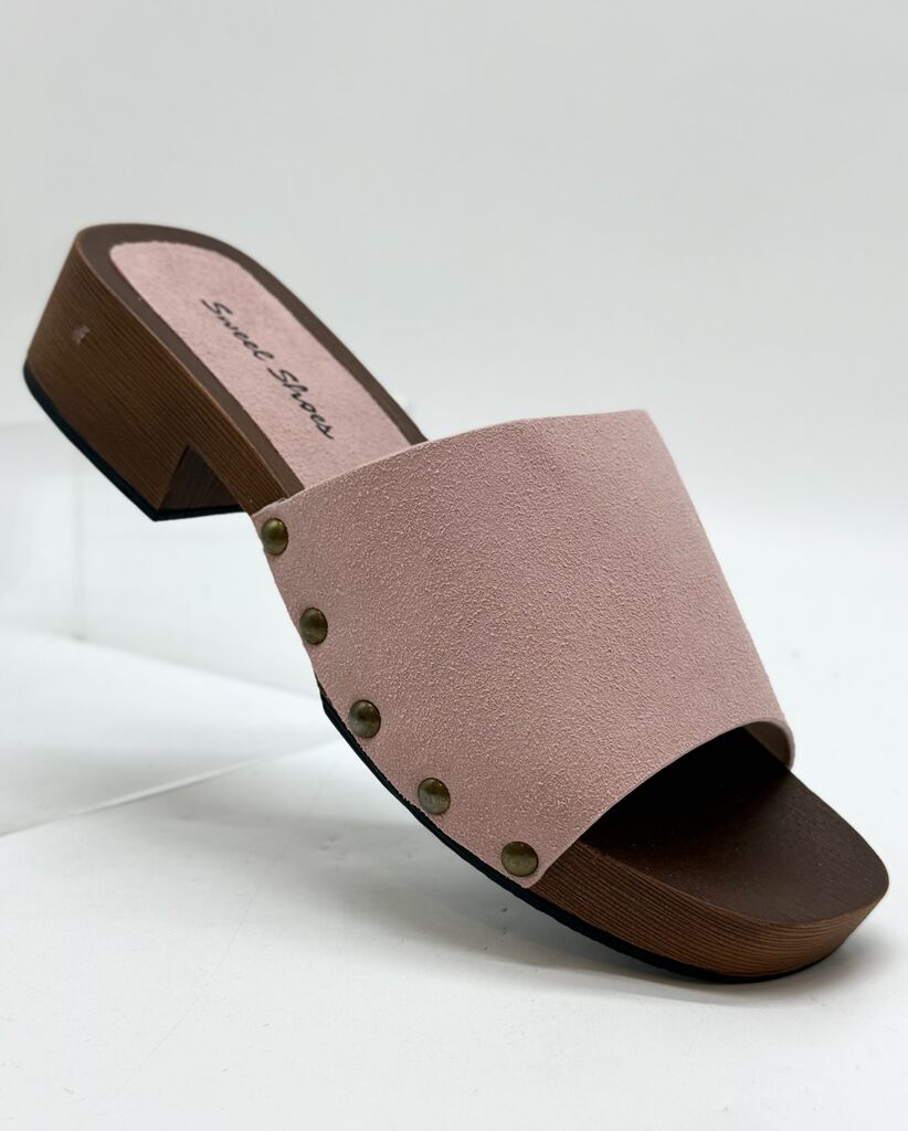 Heeled Mule Open-Toe Suede PINK