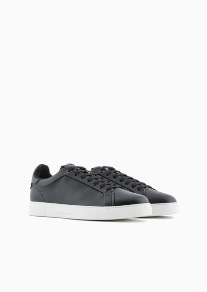 Black Leather Sneakers with Classic White Sole