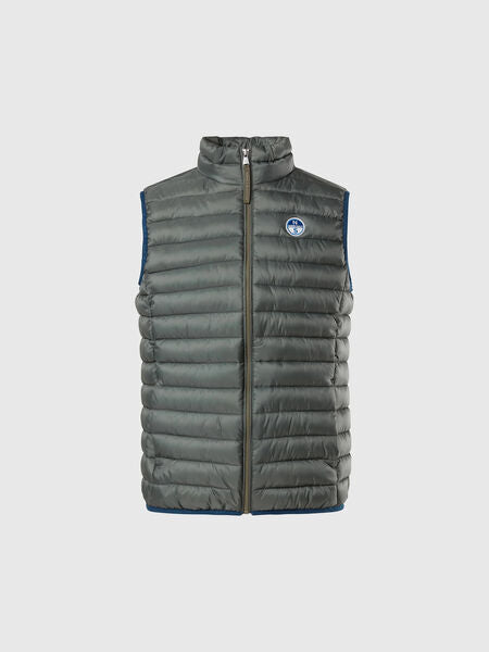 Gray Quilted Vest with Logo Detail