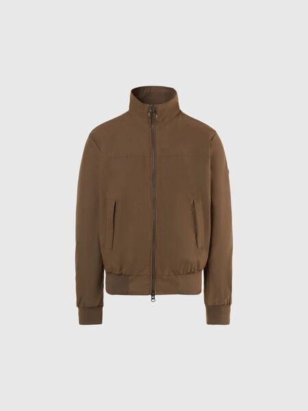 Brown Bomber Jacket with High Collar and Zip Closure