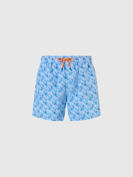 Blue Printed Swim Shorts with Drawstring