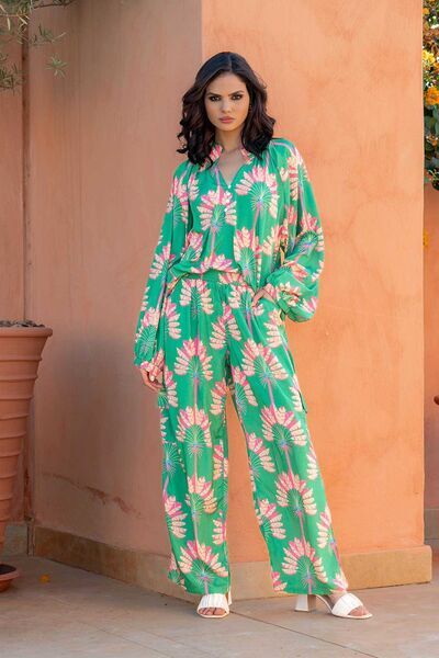 Green Floral Patterned Loungewear Set