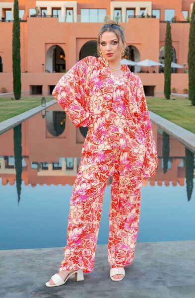 Vibrant Abstract Printed Set with Flowing Silhouette