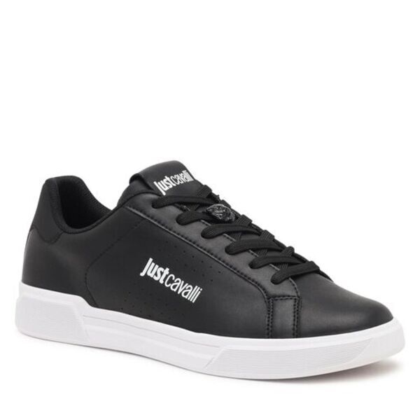 Black Logo Leather Sneakers with White Soles