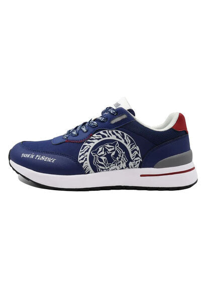 Blue Mesh Running Sneakers with Graphic Detail