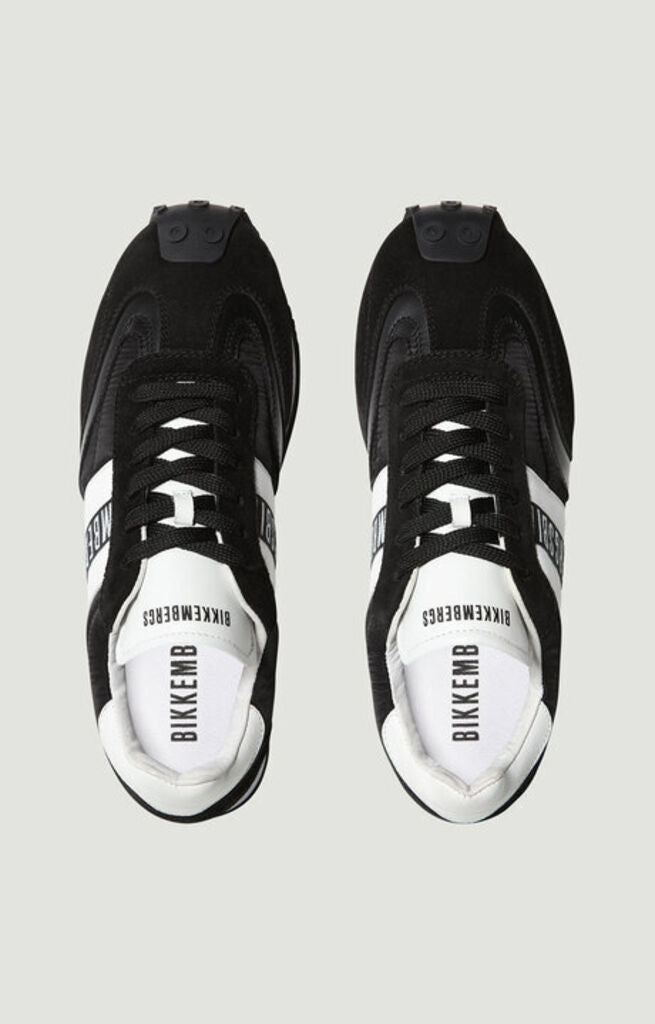 Black and White Logo Sneakers with Contrast Stripes