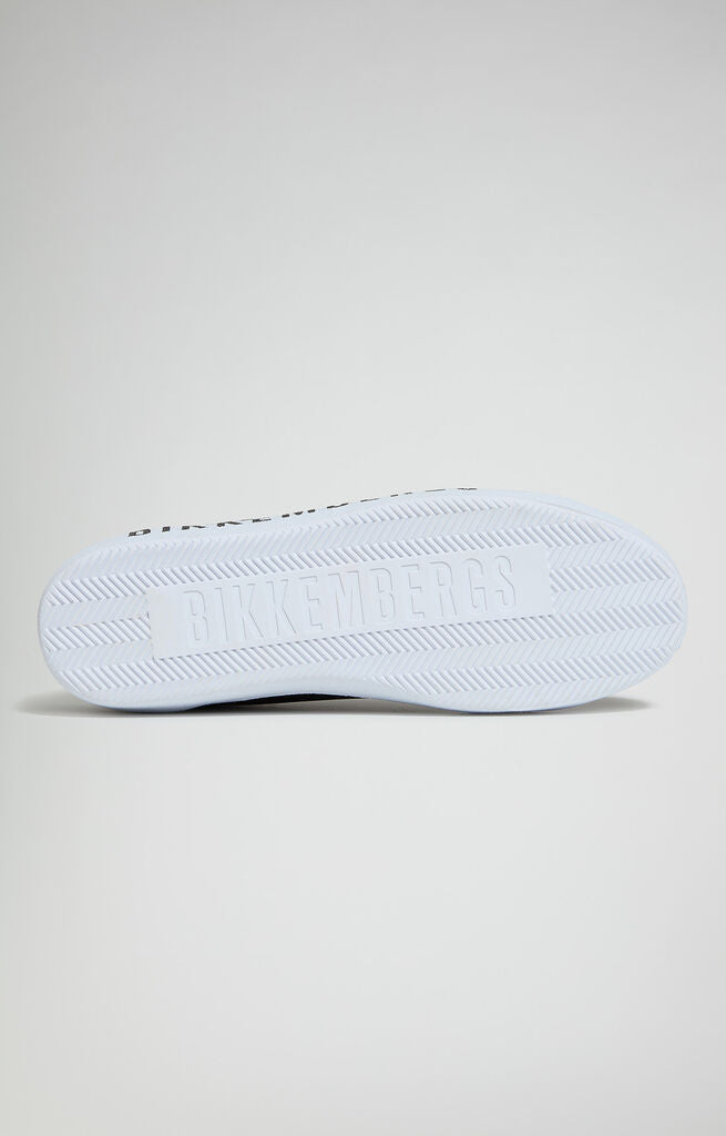 Black Logo Leather Sneakers with White Sole