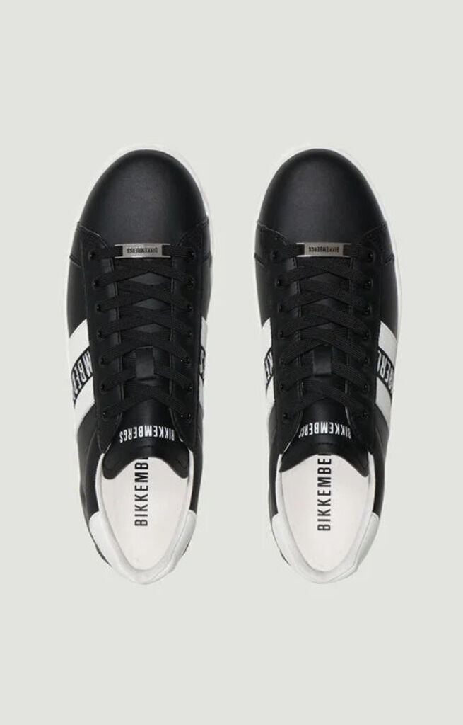 Black Leather Sneakers with Logo Detail