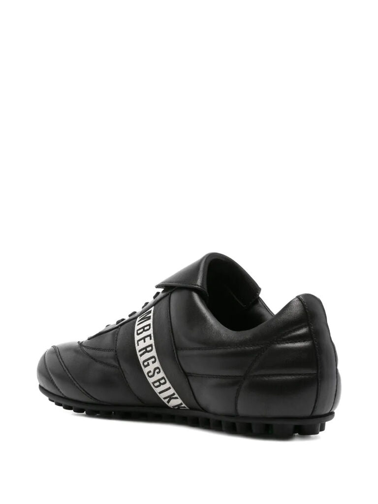 Black Leather Athletic Sneakers with Stripe Detail