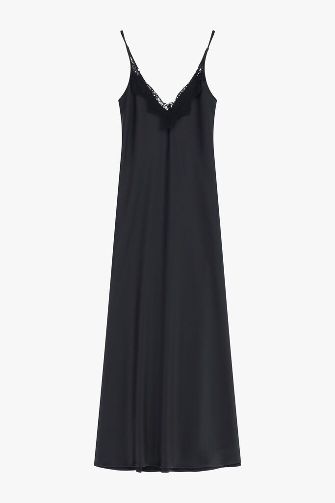 Black Lace Trim Slip Dress