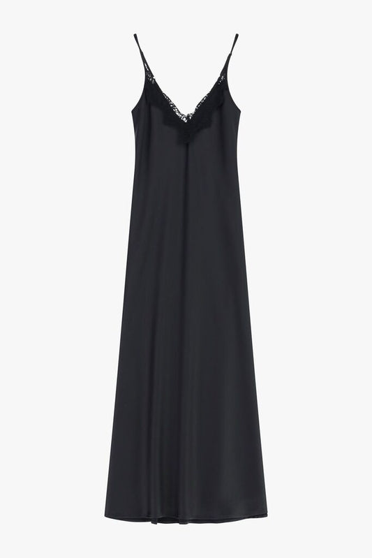 Black Lace Trim Slip Dress