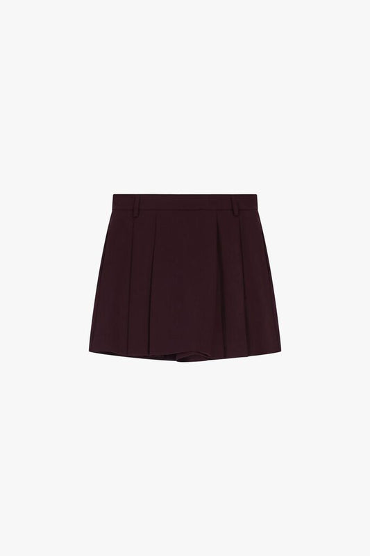 Deep Burgundy Pleated Mini Skort