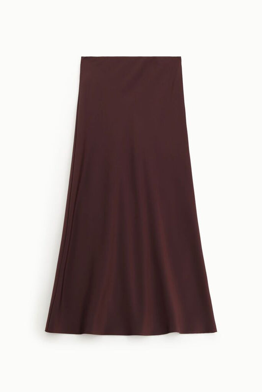 Chocolate Satin Maxi Skirt with Flowing Silhouette