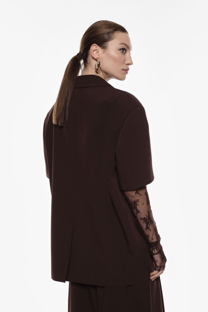 Chocolate Brown Blazer with Lace Sleeves