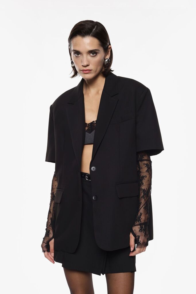 Black Blazer with Lace Sleeves