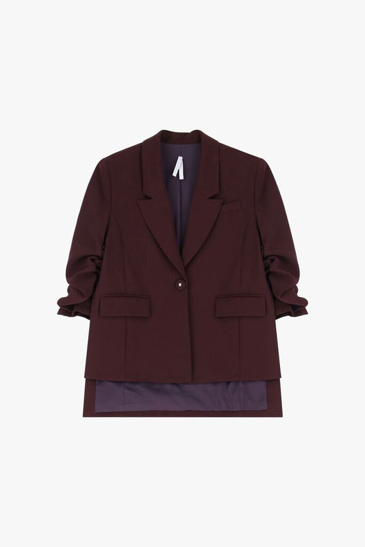 Burgundy Blazer with Rolled Sleeves