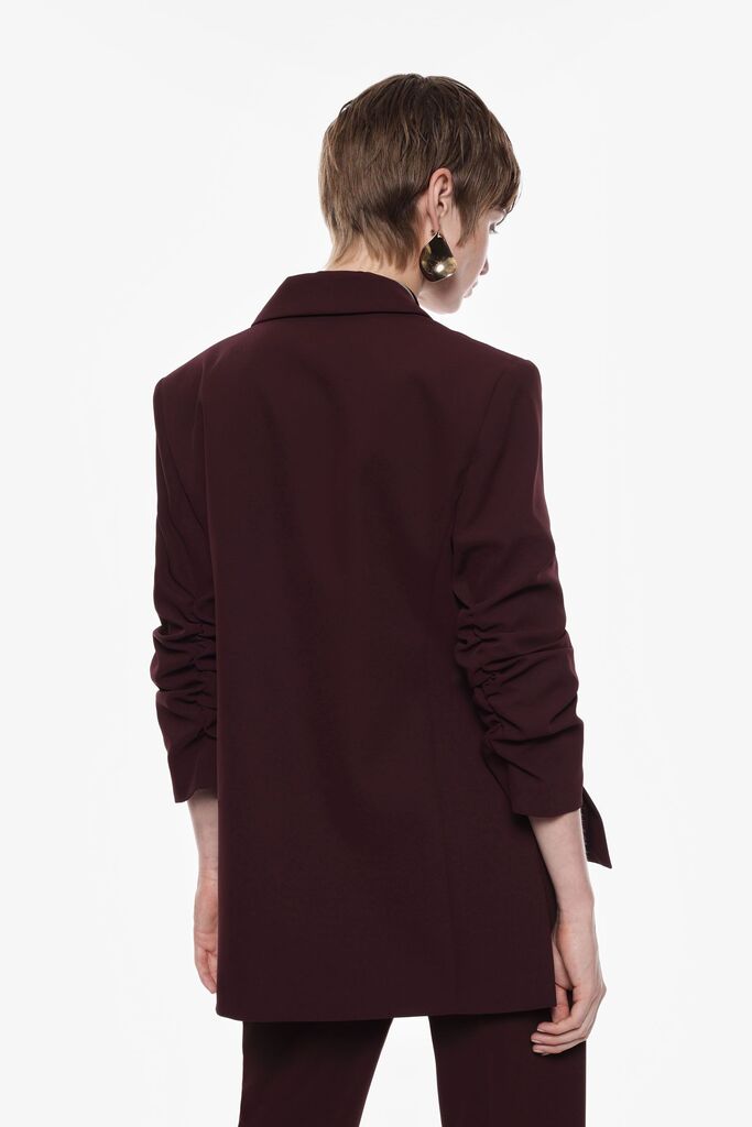 Burgundy Blazer with Rolled Sleeves