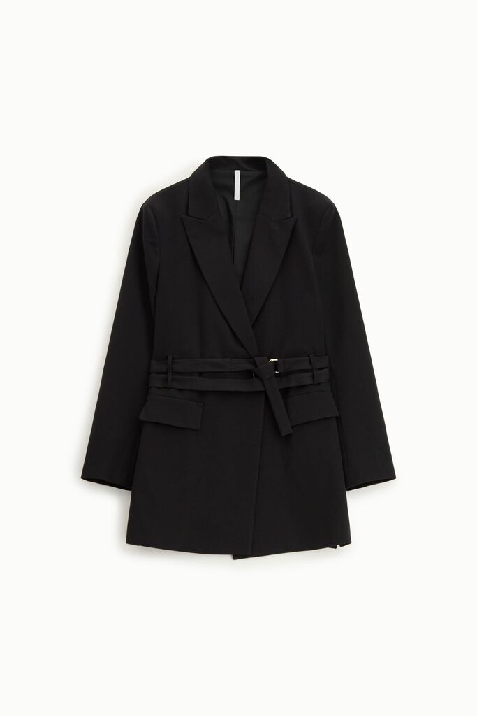 Black Tailored Jacket with Belted Waist