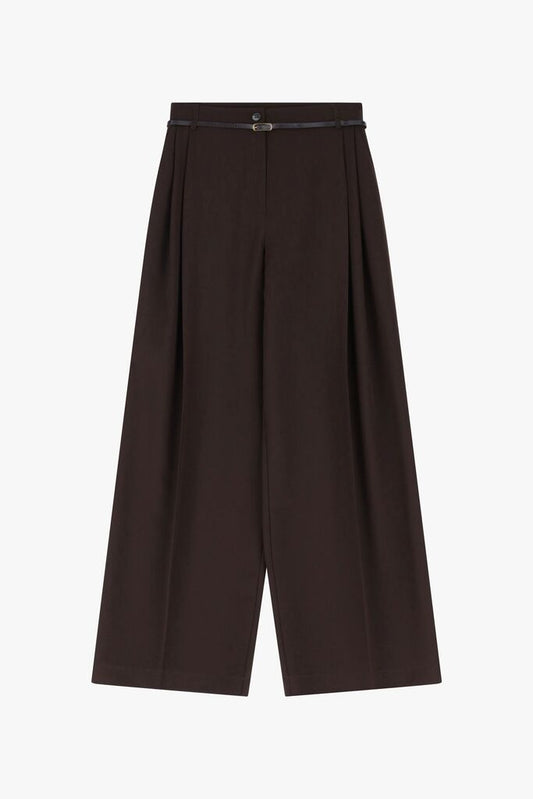 Chocolate Wide-Leg Pants with Belt Detail