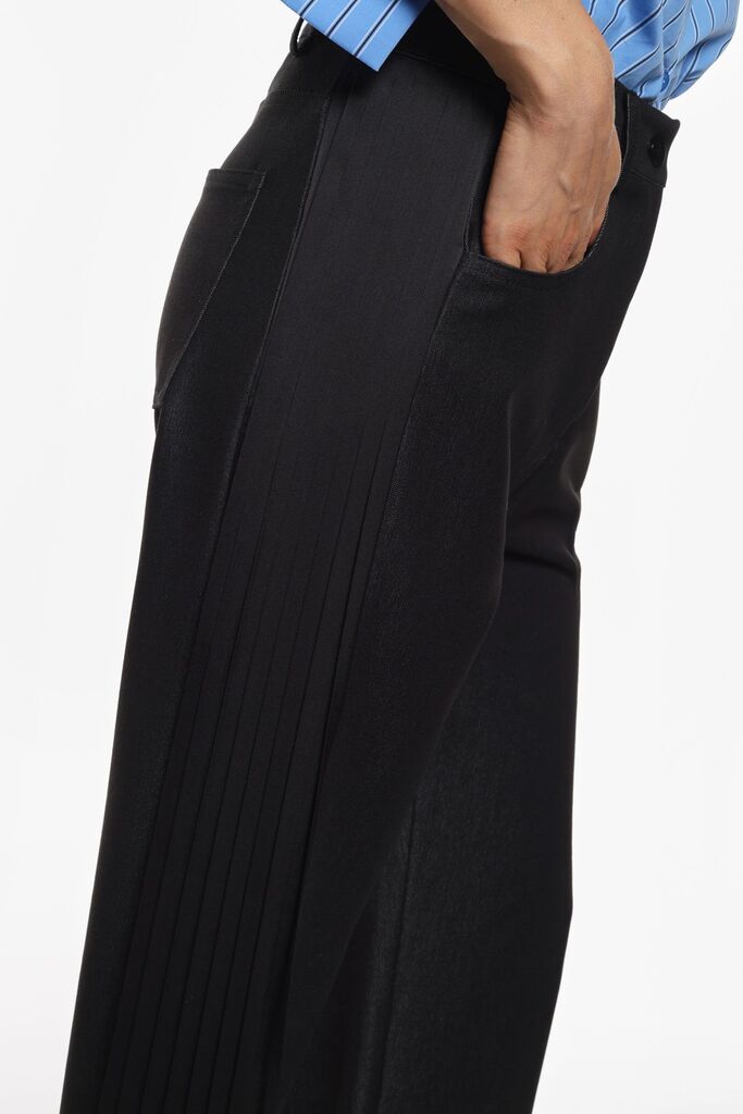 Black Wide-Leg Trousers with Pleated Side Panels