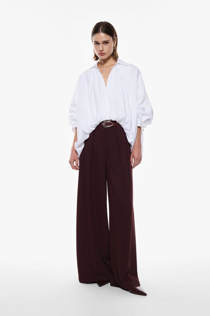Chocolate Wide-Leg Trousers with Belted Waist