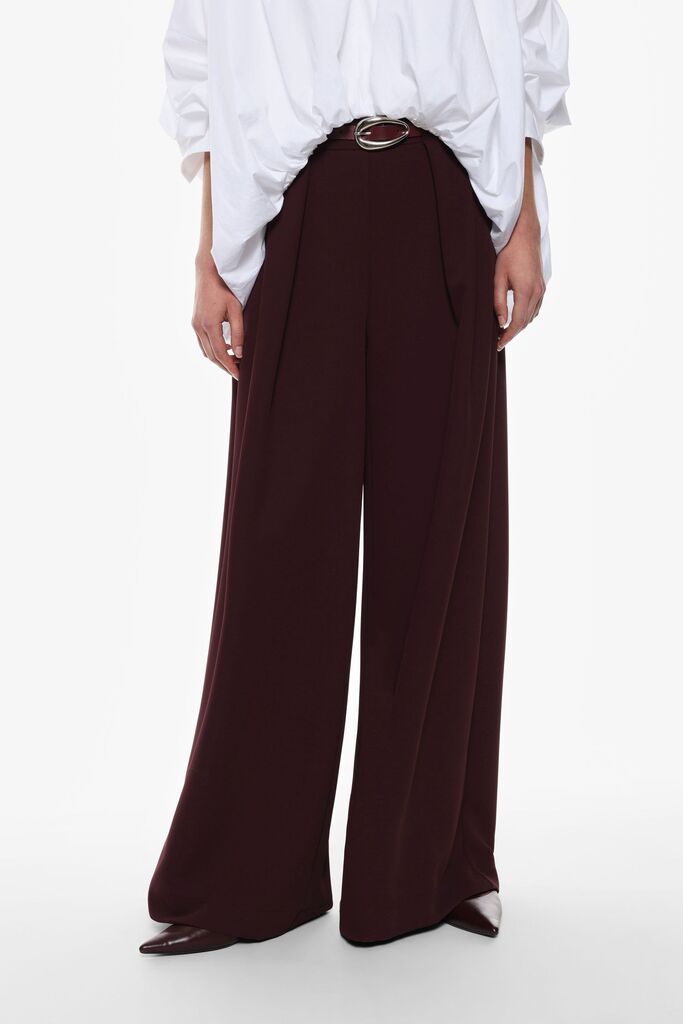 Chocolate Wide-Leg Trousers with Belted Waist