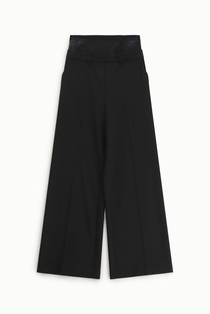 Black Wide-Leg Culottes with Lace Waist Detail