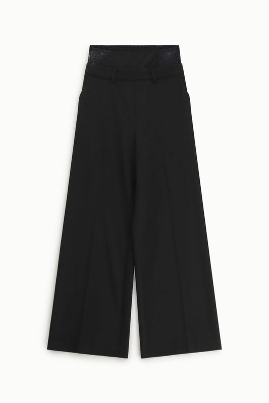 Black Wide-Leg Culottes with Lace Waist Detail