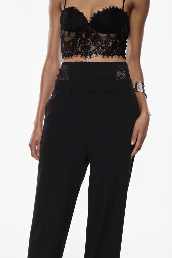 Black Wide-Leg Culottes with Lace Waist Detail