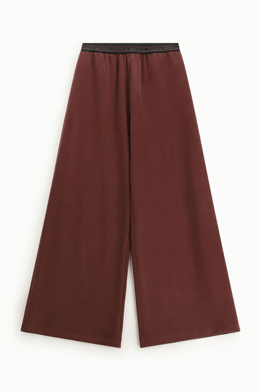 Chocolate Brown Wide-Leg Pants with Elastic Waistband