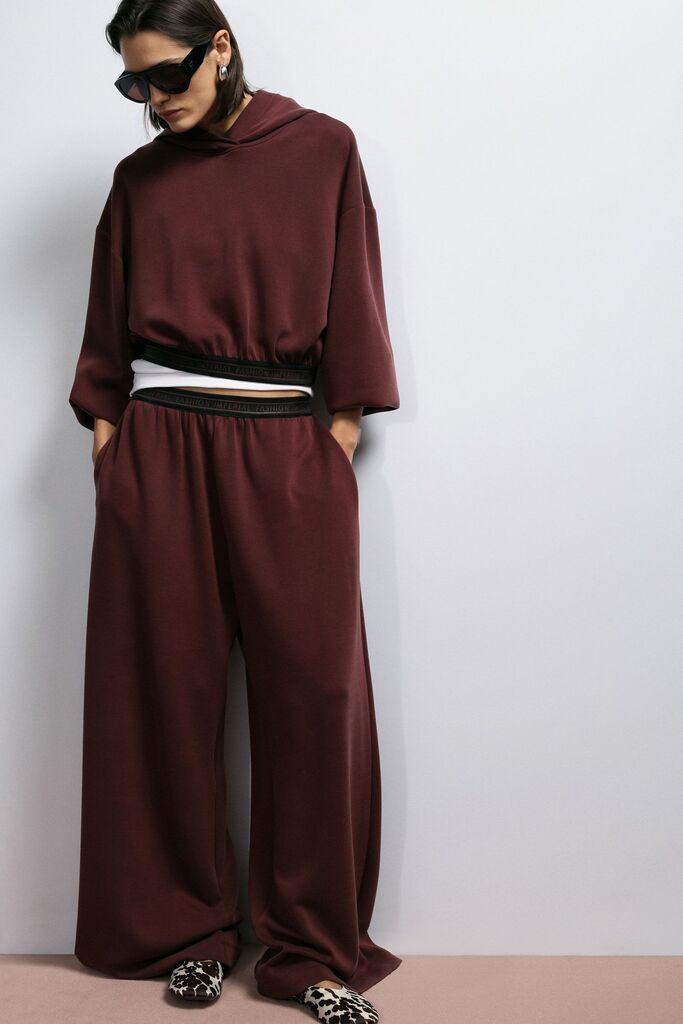 Chocolate Brown Wide-Leg Pants with Elastic Waistband