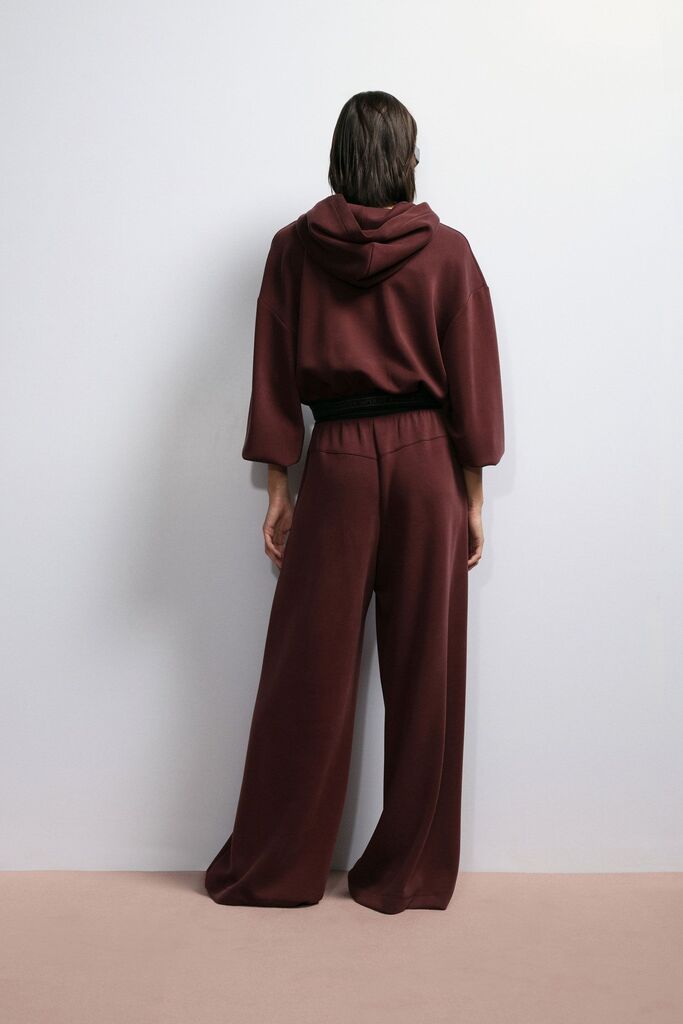 Chocolate Brown Wide-Leg Pants with Elastic Waistband
